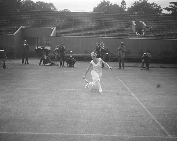 Mlle Lenglen practises at Wimbledon. 18 June 1925