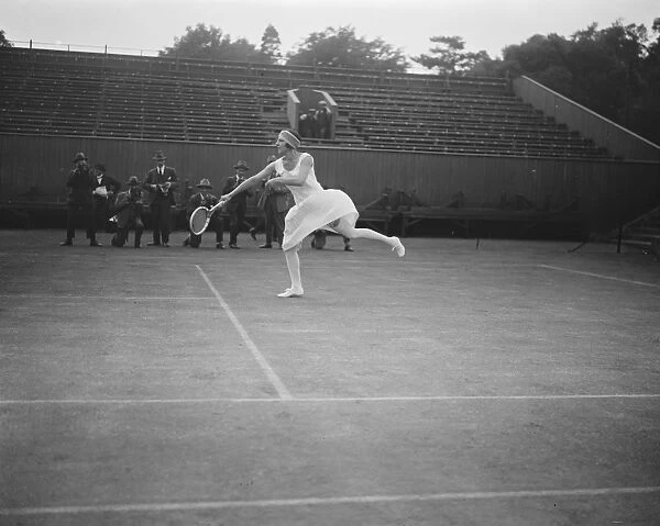 Mlle Lenglen practises at Wimbledon. 18 June 1925
