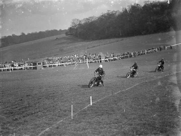 Motor cycling races at Brands Hatch. Scramblers take the bend. 1936