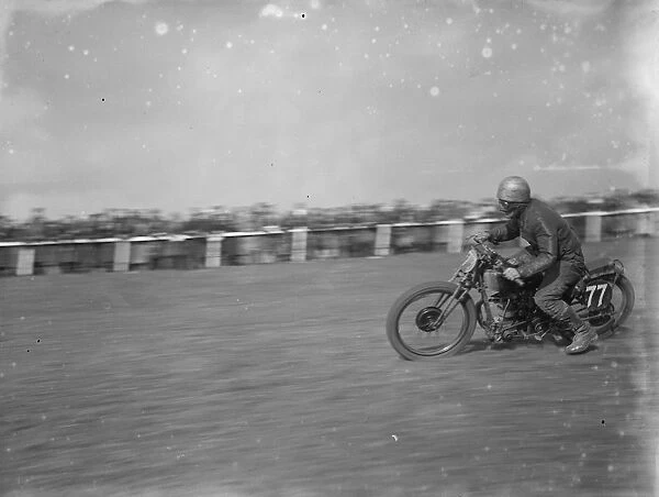 Motor cycling races at Brands Hatch. A scramblers takes the bend. 1936