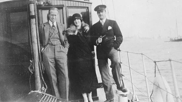 Motor yacht Adelaute. Captain and Mrs Wessel and a visitor on board. 8 October 1924