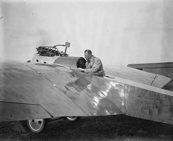 Mr F Courtney tests a bird like side car monoplane at Croydon. Built by Major