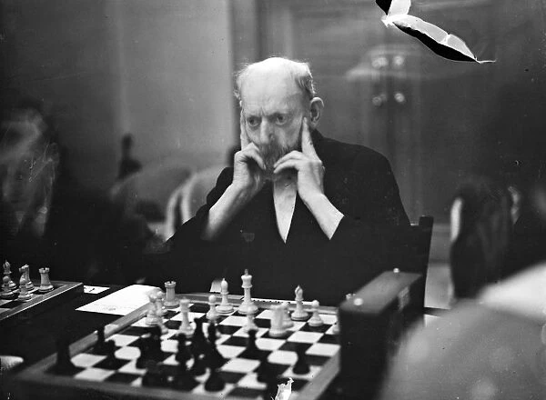Mr T Gasson, chess player of 77, at Hastings Congress. 28 December 1934