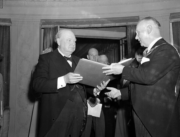 Mr Winston Churchill seen receiving the Freedom of Eastbourne, Sussex from Councillor Randolph E