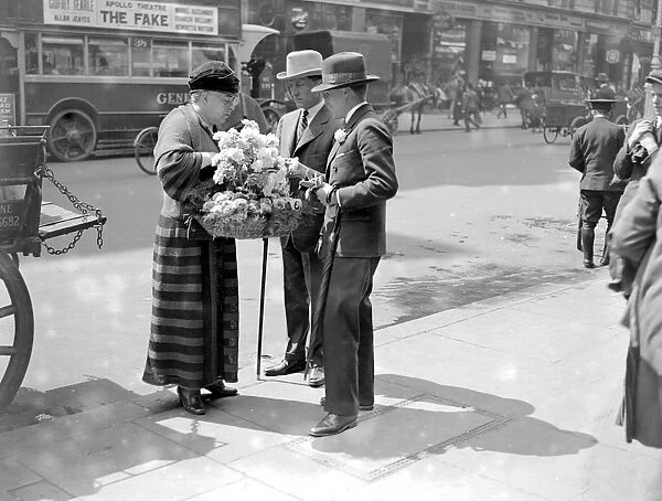Mrs Bennett Burleigh, widow of the famous war correspondent, selling flowers in Piccadilly