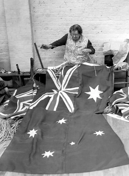 Mrs Gore works on the Australian Flag which is in preparation for the Coronation