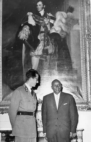 The Mwami of Urundi Mwambutsa and King Baudouin are seen together at the Royal Palace