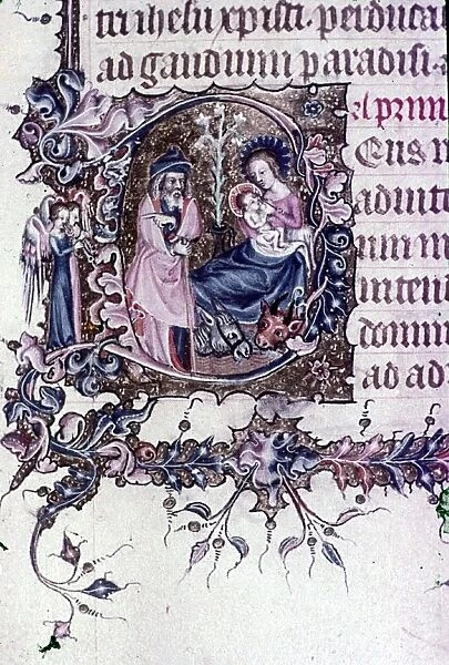 Nativity, Joseph with musical angels. English Illumination in 13th and 14th Cent