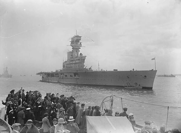 Naval review at Spithead. HMS Hermes, the famous seaplane carrier. 26 July 1924