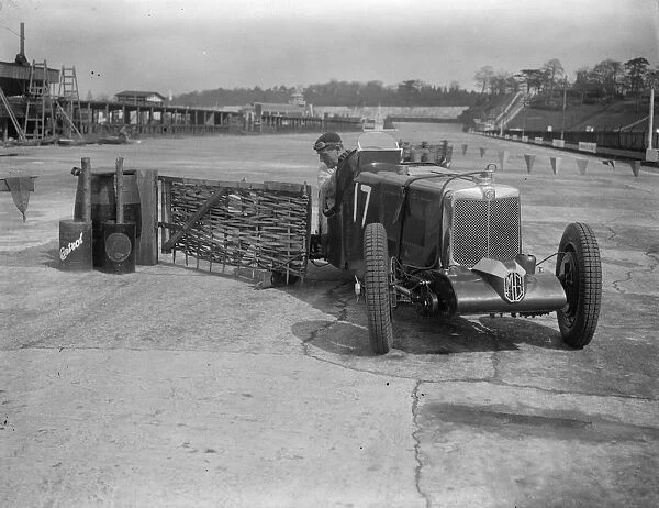 New swinging safety barriers erected ons bends at Brooklands track. A new