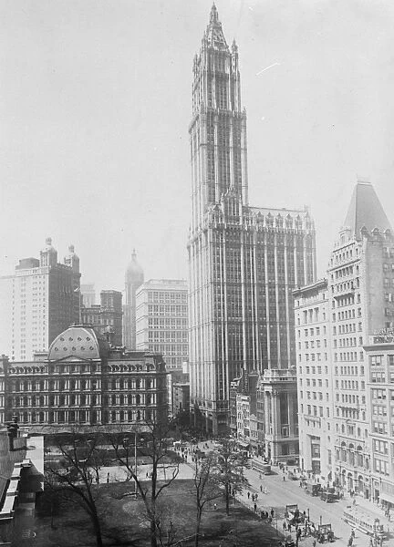 New York City. The Woolworth Building and City Hall with the Post Office to the left