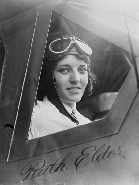 New York to Paris flight. Miss Ruth Elder looking out of cockpit. 1927