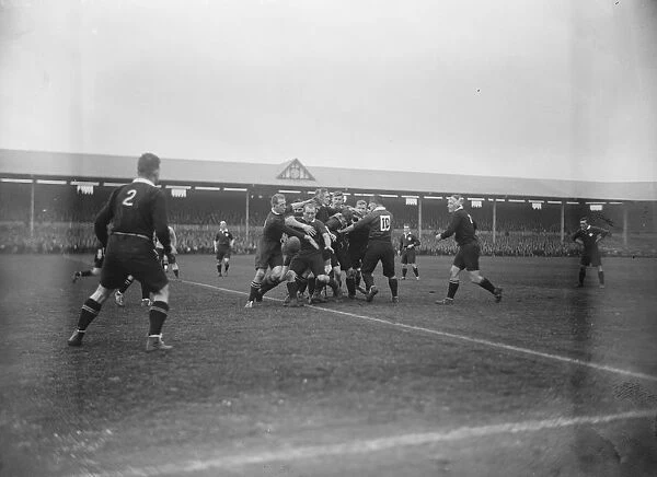 New Zealand versus Wales at Swansea A stern tussle for the ball 29 November 1924