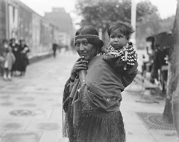 North American Indians arrive in England. An Indian beauty and child. 27 August 1923