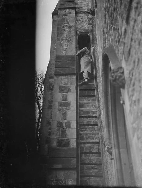 The North Cray church belfry steps. 1938