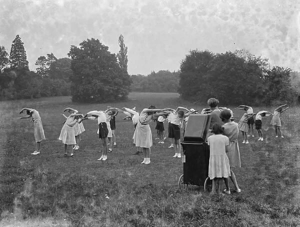 An open air school in Longfield holds its PE lesson. 1936