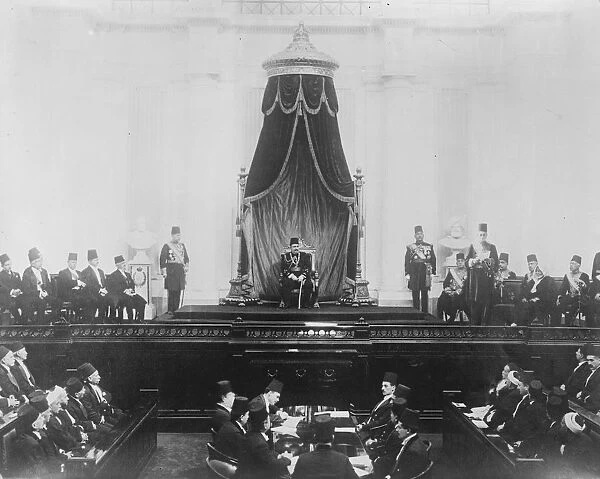 Opening of the Egyptian Parliament. Zaghlul is seen in the right reading a speech King