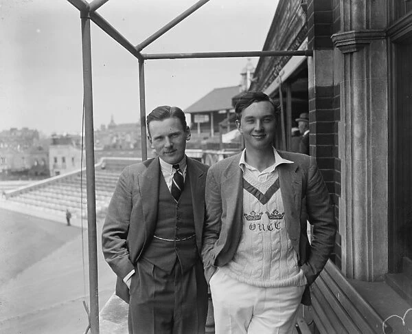 Oxford University cricketer s. C K Hill Wood ( left ) and P V F Cazalet. June 1928