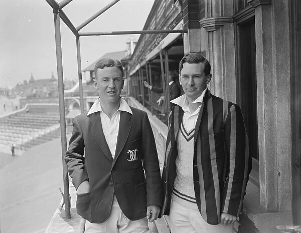 Oxford University cricketer s. A T Barber ( left ) and D J Hill Wood June 1928