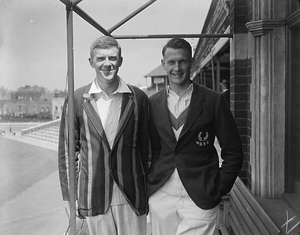 Oxford University cricketer s. W M McBride ( left ) and W G Kalaugher. June 1928