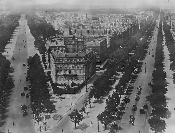 Paris Boulevards threatened with loss of their famous trees. A view from the Arc de Triomphe
