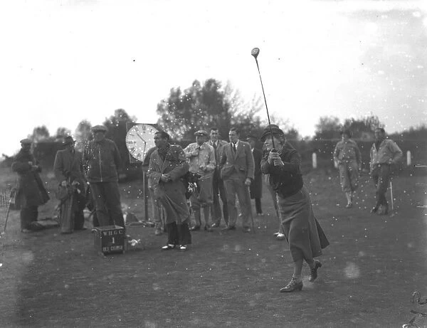 Parliamentary Golf match at Walton Heath Lady Nancy Astor drives off. 1938
