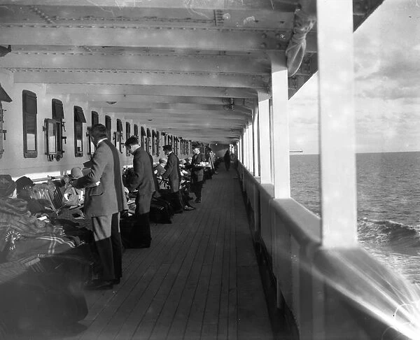 Passengers being served tea on the deck of the RMS Adriatic