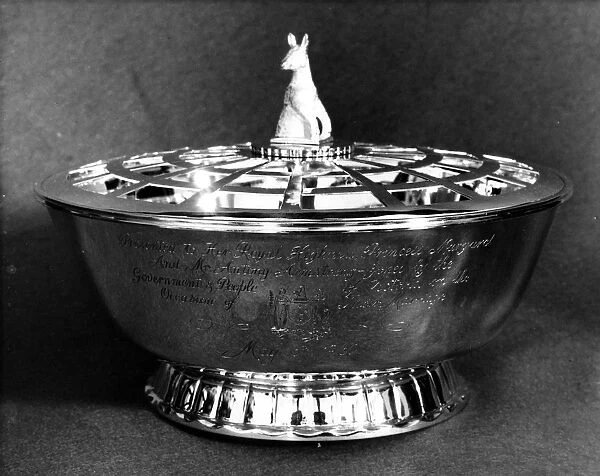 A picture of the Silver Rose Bowl which is the wedding gift of Victoria, Australia