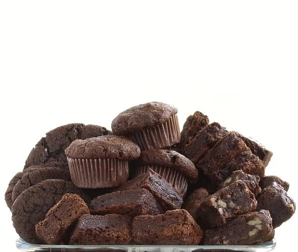 Pile of organic chocolate muffins and brownies