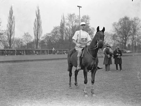 Polo at Worcester Park. Mr Oriel Barker, a veteran player of 74. 20 April 1925