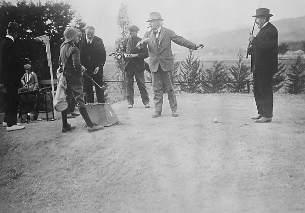 Three Premiers in Golf Match M Briand about to play Mr Lloyd George and Signor Bonomi