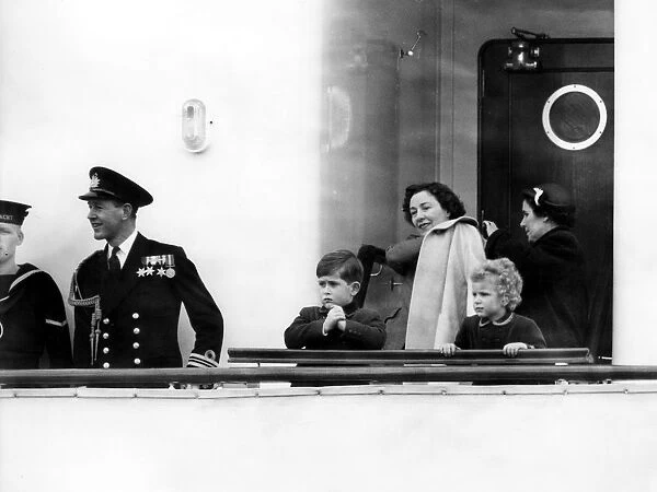 Prince Charles and Princess Anne today boarded the Royal yacht Britannia at Portsmouth