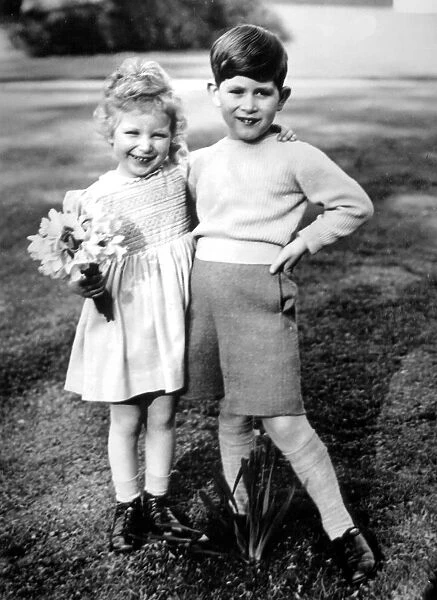 Prince Charles and his sister Princess Anne happy together in the garden of Royal Lodge