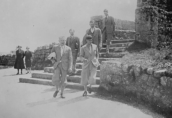 The Prince of Wales leaving Star Castle during his visit to the Scilly Isles. 1933