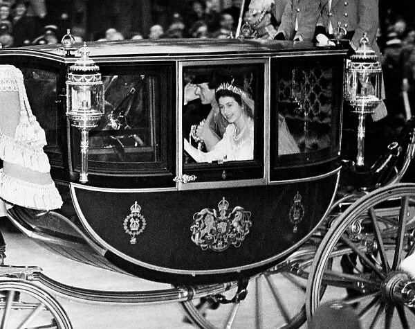 Princess Elizabeth and Prince Philip at Parliament Square after the wedding ceremony