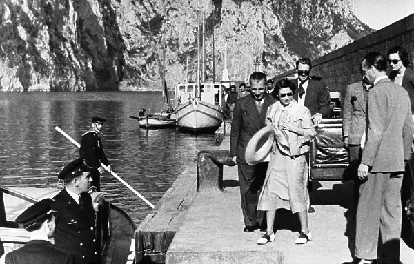 Princess Margaret at Capri with the speedboat that belonged to the former King of Italy