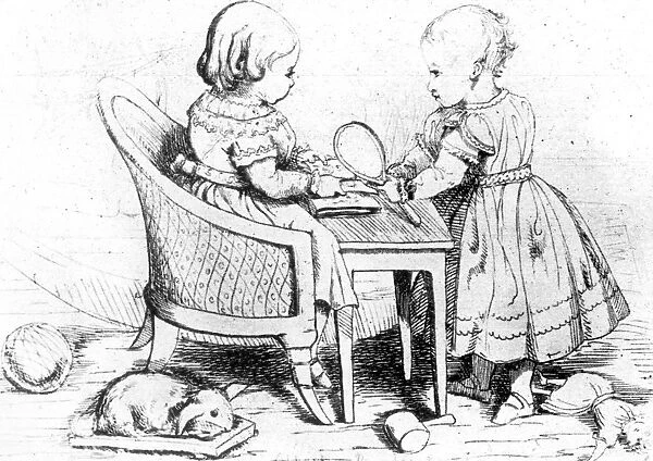The Princess Royal and the Prince of Wales playing with their toys, sketch by Queen