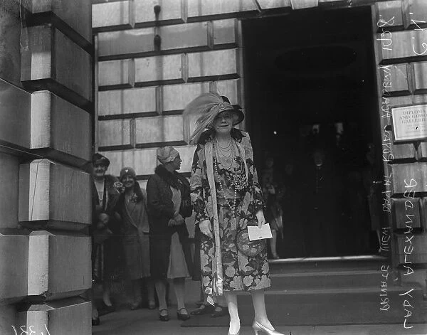 Private view day at the Royal Academy. Lady Alexander leaving. 4 May 1928