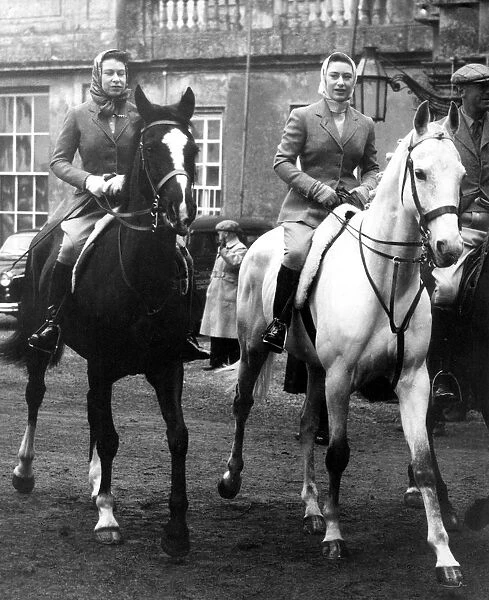 The Queen (left) and Princess Margaret go out for their morning ride in Badminton