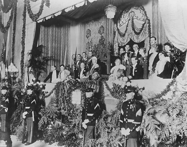 Queen Marie and Royal party visit to Philadelphia sesquicentennial. A scene in the Royal Box