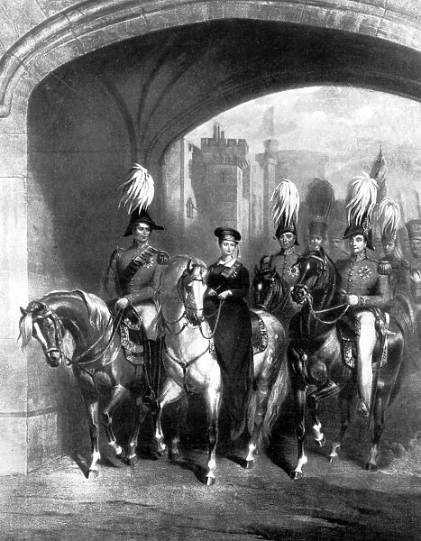 Queen Victoria passing out of Windsor Castle in 1838 on her way to a Royal Review