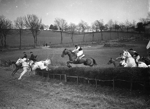 R A point to point, Green Street Green, jumping view. 1938