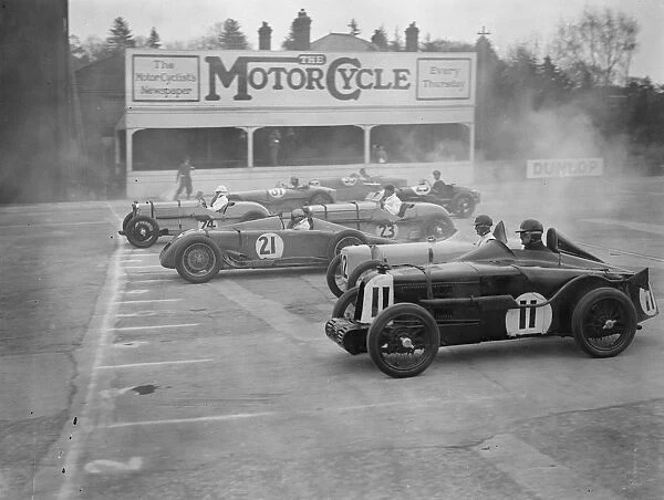 Race for British Empire trophy at Brooklands. Many famous British racing drivers