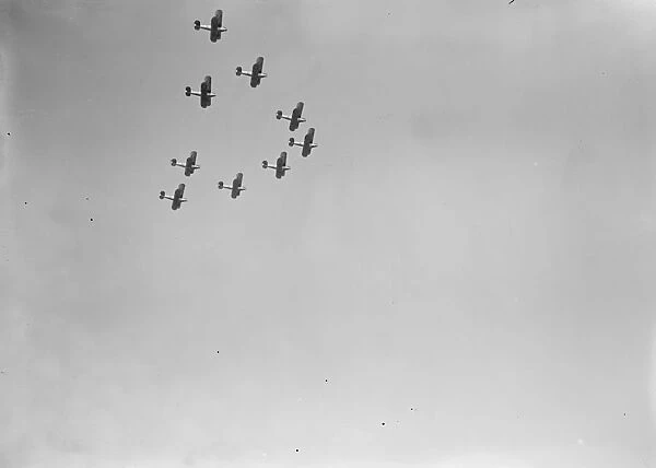 The RAF Display at Hendon 9 Hawker Demon fighter aircraft flying in tight formation