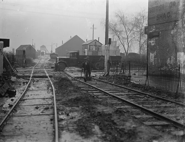 Railway and road repairs taking place at Westwood Erith, London. 1937