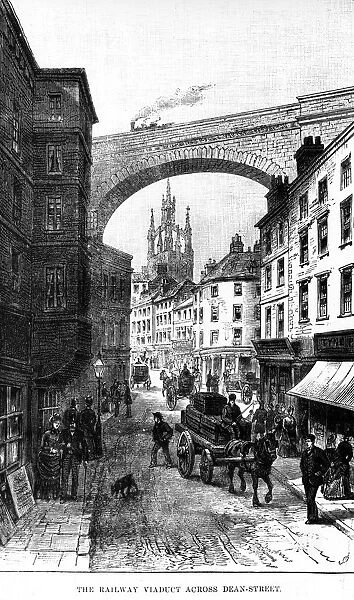 The railway viaduct across Dean Street, Newcastle-on-Tyne, England. c. 1850