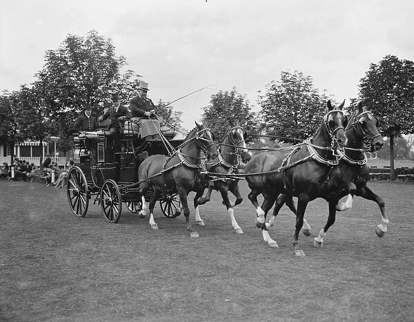Ranelagh polo pony show. Mr W A Burrows wining four in hand. 1926