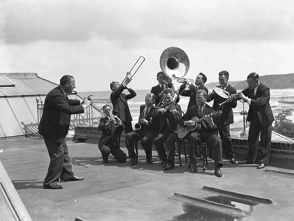 Raymon Newton ( left ) and his band at Scarborough, Yorkshire