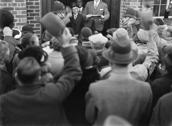The reading of the election result in Sidcup, Kent. 1935