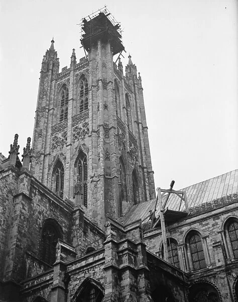 Repairs to Canterbury Cathedral tower. 1937